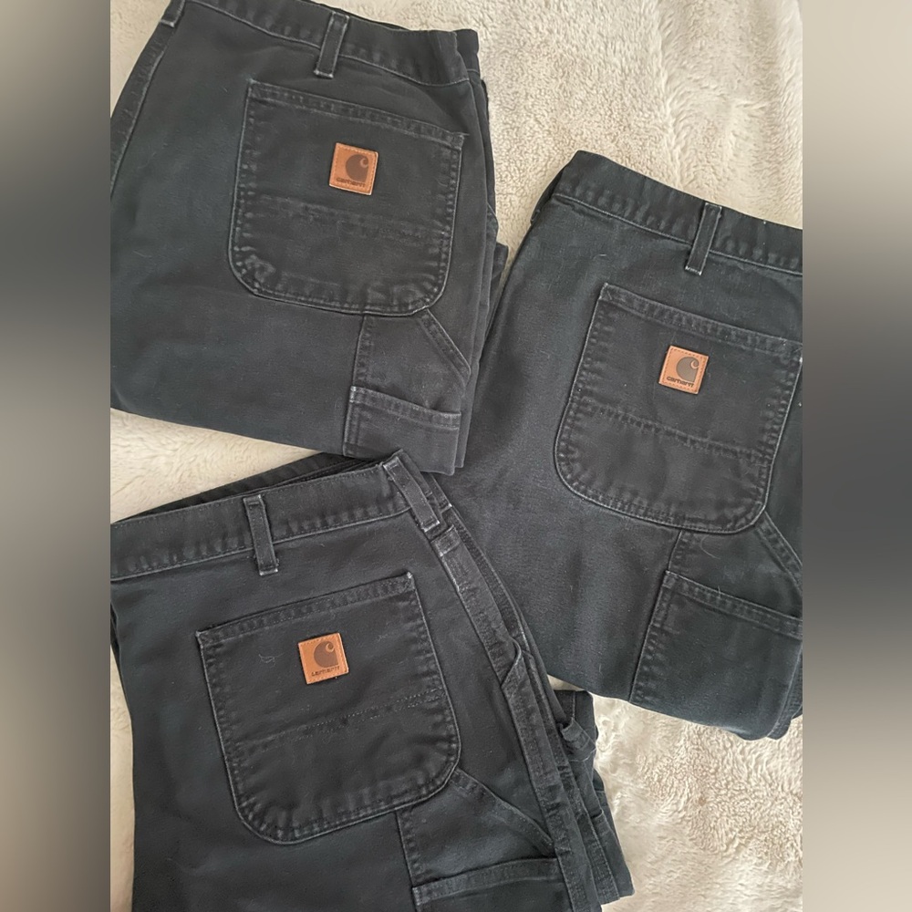 LOT OF 3 VINTAGE BLACK CARHARTTS “ORIGINAL DUNGAREE FIT” Rare TALL Size 38x34!